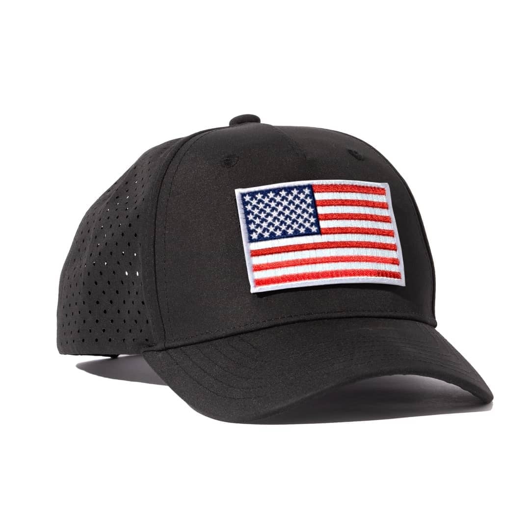 Honor And Oath black 5 panel baseball cap with classic USA flag patch